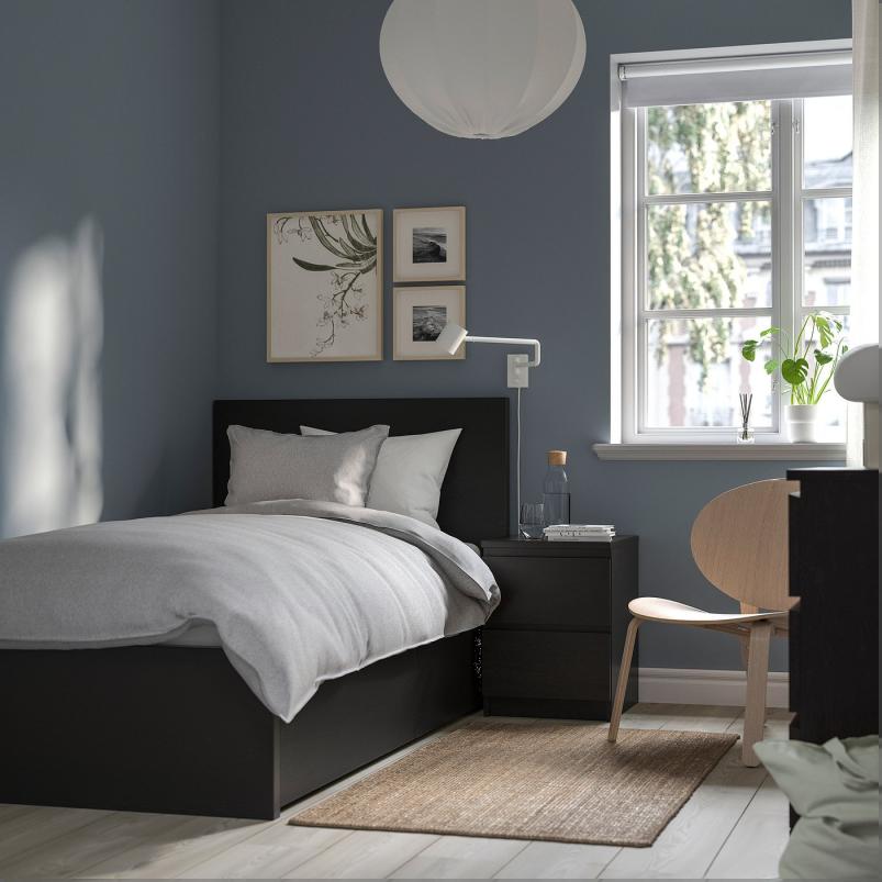 MALM マルム ベッドフレーム 収納ボックス2個付き - ブラックブラウン/ロンセット 90x200cm