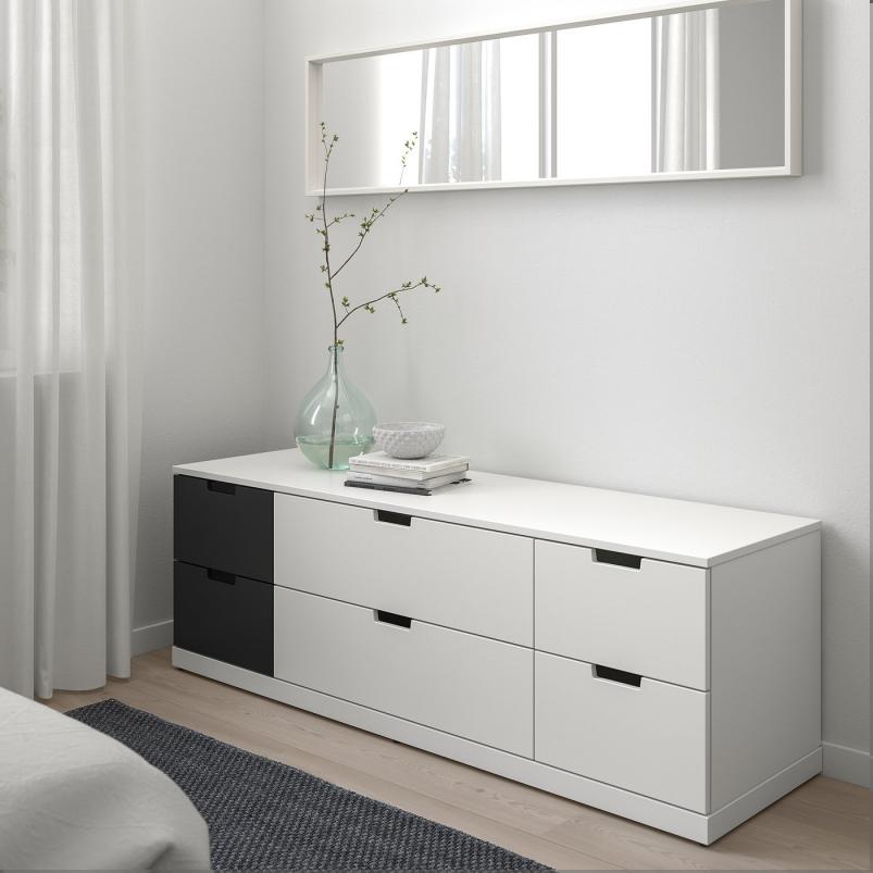 NORDLI ノールドリ チェスト（引き出し×6） - ホワイト/チャコール 160x54cm