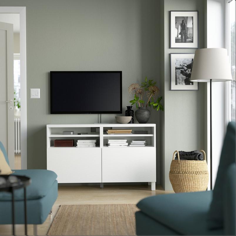 BESTA ベストー テレビ台 扉付き - ホワイト/ラクスヴィーケン/ストゥッバルプ ホワイト 120x42x74cm