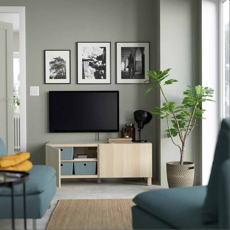 BESTA ベストー テレビ台 扉付き - ホワイトステインオーク調/ラップヴィーケン/ストゥッバルプ ホワイトステインオーク調 120x42x48cm