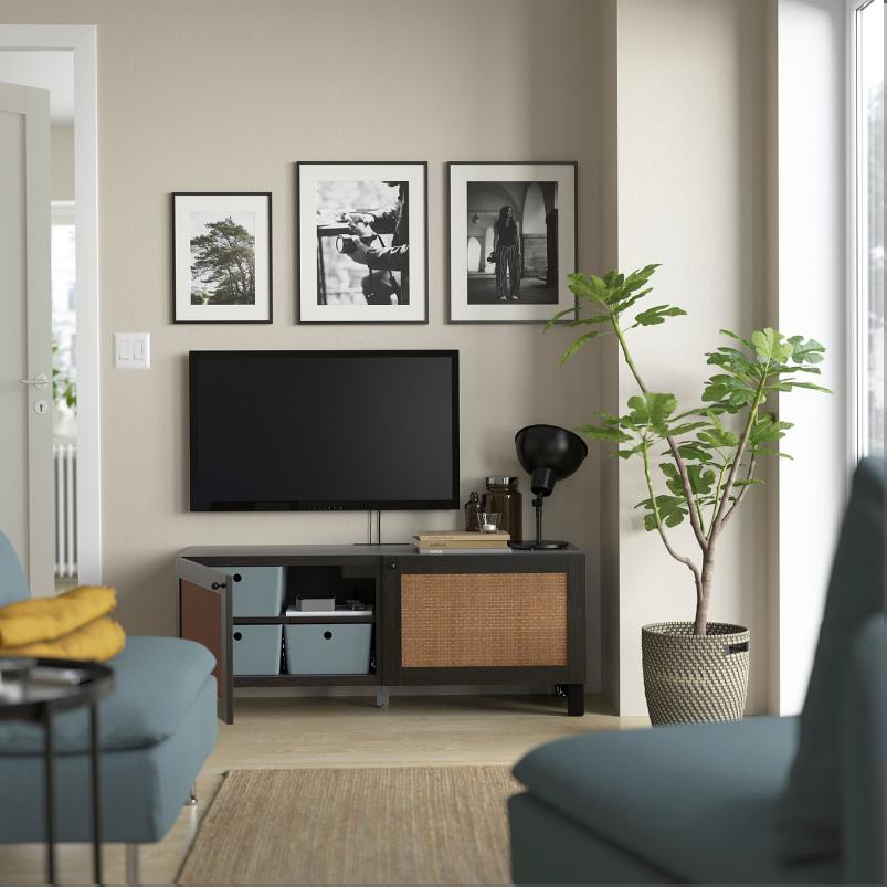 BESTA ベストー テレビ台 扉付き - ブラックブラウン/ストゥツスヴィ/ストゥッバ ダークブラウン 120x42x48cm