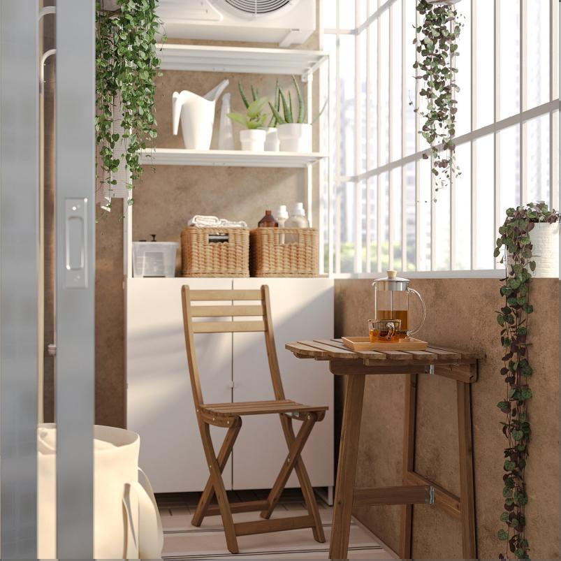 ASKHOLMEN アスクホルメン テーブル 壁取り付け式＆折りたたみチェア1 屋外用