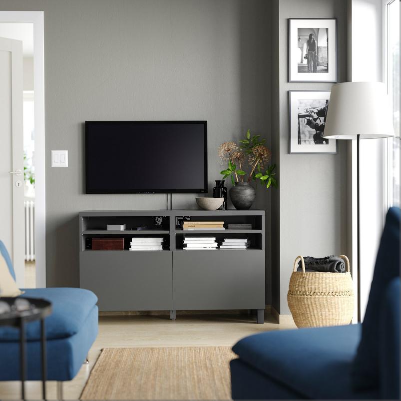 BESTA ベストー テレビ台 扉付き - ダークグレー/ラップヴィーケン/ストゥッバルプ ダークグレー 120x42x74cm