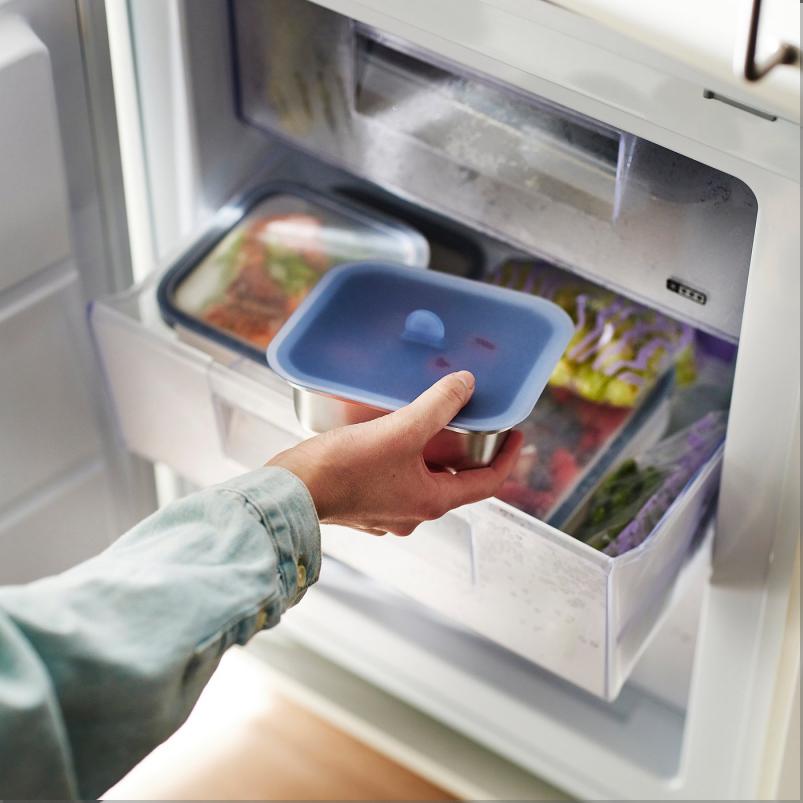 IKEA 365+ 保存容器 ふた付き - 正方形 ステンレススチール/シリコン 600ml