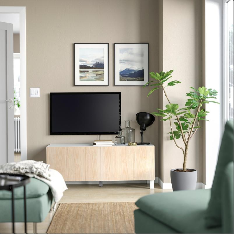 BESTA ベストー テレビ台 扉付き - ホワイト/フェーンリク/ストゥッバルプ アッシュ 120x42x48cm