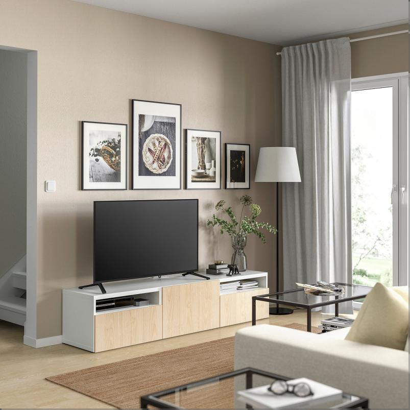 BESTA ベストー テレビ台 - ホワイト/フェーンリク アッシュ 180x42x39cm