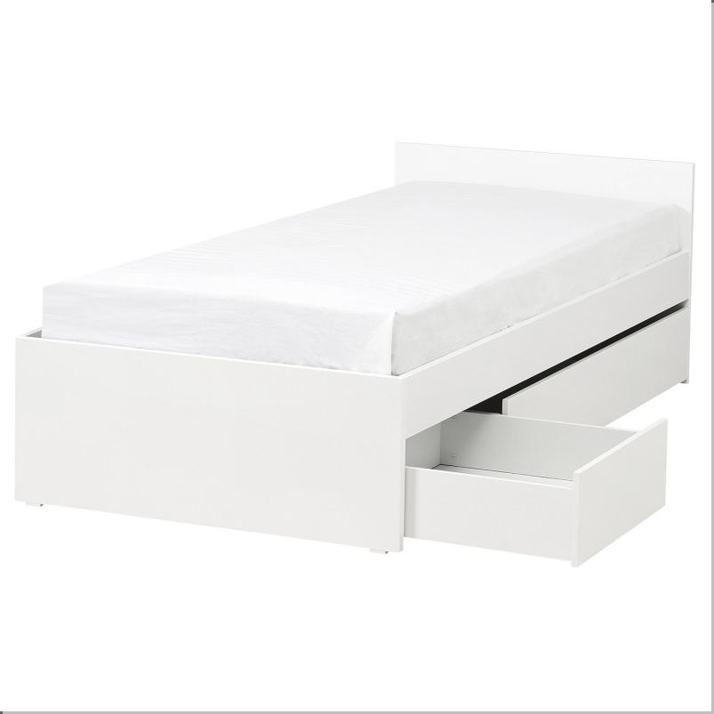 VIHALS ヴィーハルス ベッドフレーム 収納ボックス2個付き - ホワイト/ルーローイ 90x200cm