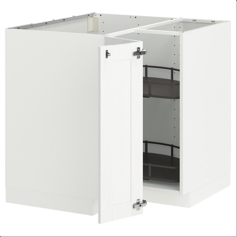 METOD メトード コーナーベースキャビネット 回転式収納付き - ホワイト エンコーピング/ホワイト 木目調 88x88x80cm