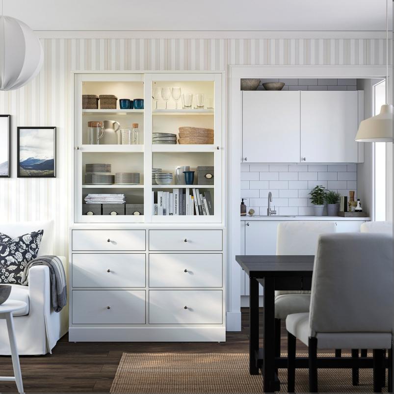 HAVSTA ハーヴスタ 収納コンビネーション ガラス扉付き - ホワイト 121x47x212cm