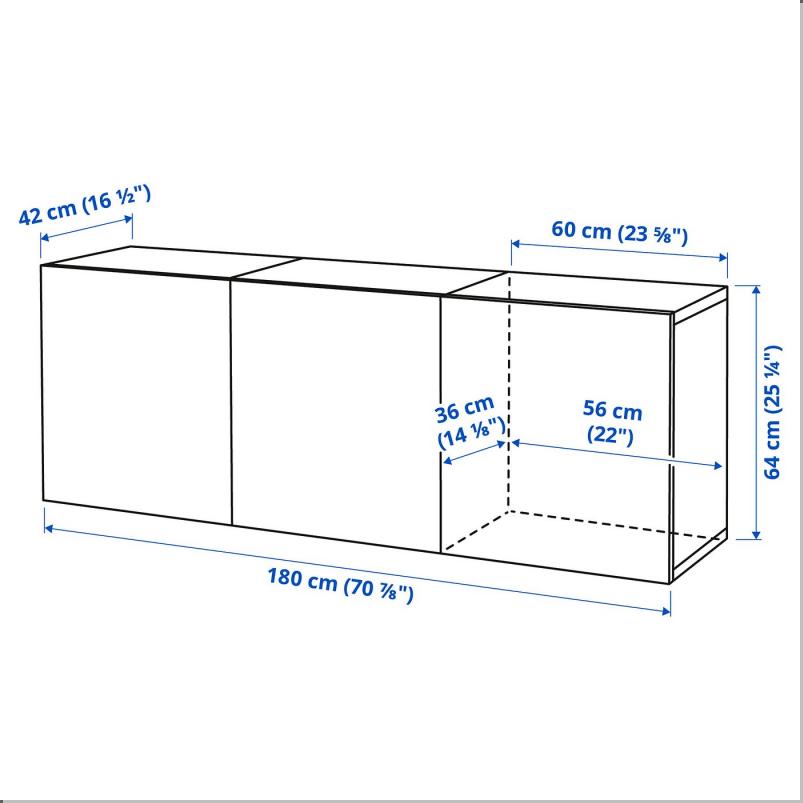 BESTA ベストー 壁取り付け式キャビネットコンビネーション - ホワイト/クルークマカーレ ダークグレーグリーン 180x42x64cm