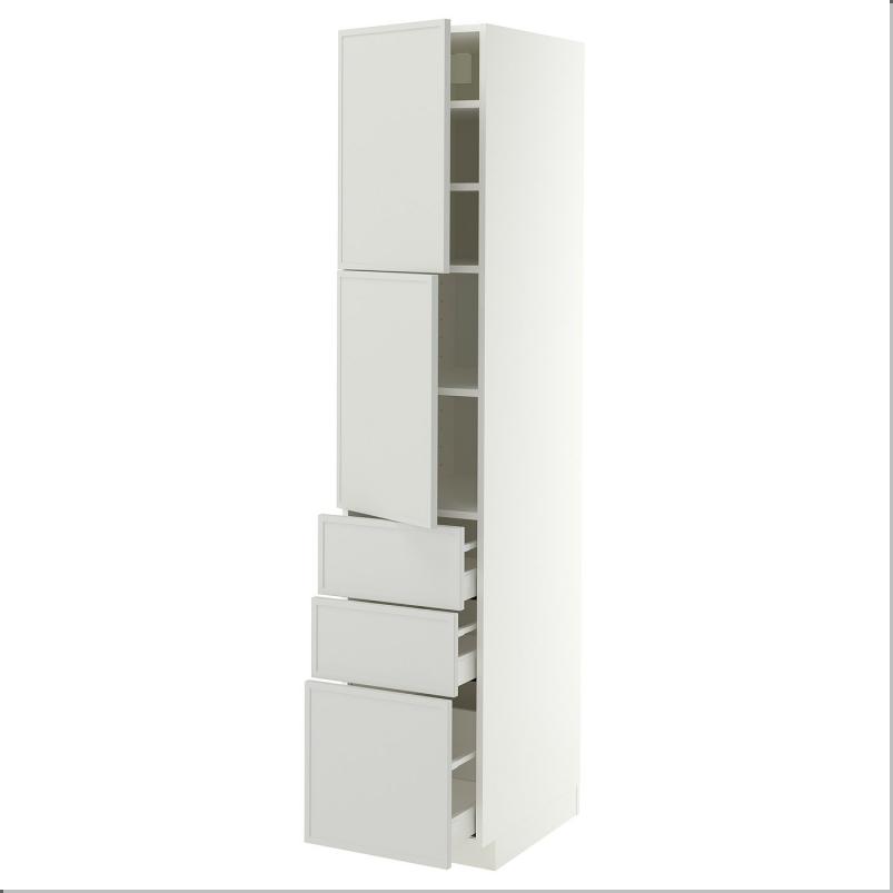 METOD メトード / MAXIMERA マキシメーラ ハイキャビネット 扉2枚＋引き出し3個付き - ホワイト/アスプゥデン ライトグレー 40x60x200cm