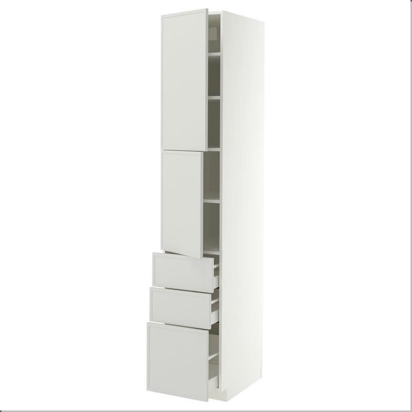 METOD メトード / MAXIMERA マキシメーラ ハイキャビネット 扉2枚＋引き出し3個付き - ホワイト/アスプゥデン ライトグレー 40x60x220cm