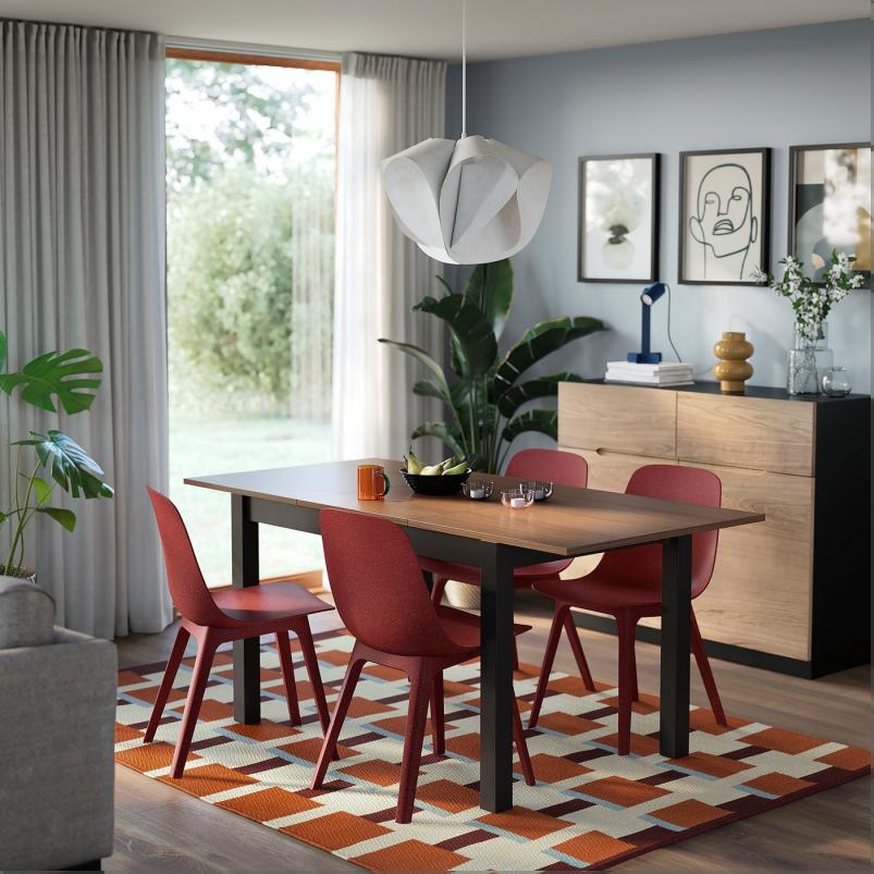 ALHULT オールフルト / ODGER オドゲル テーブル＆チェア4脚 - ブラック/ブラウン/レッド 120/170x80cm