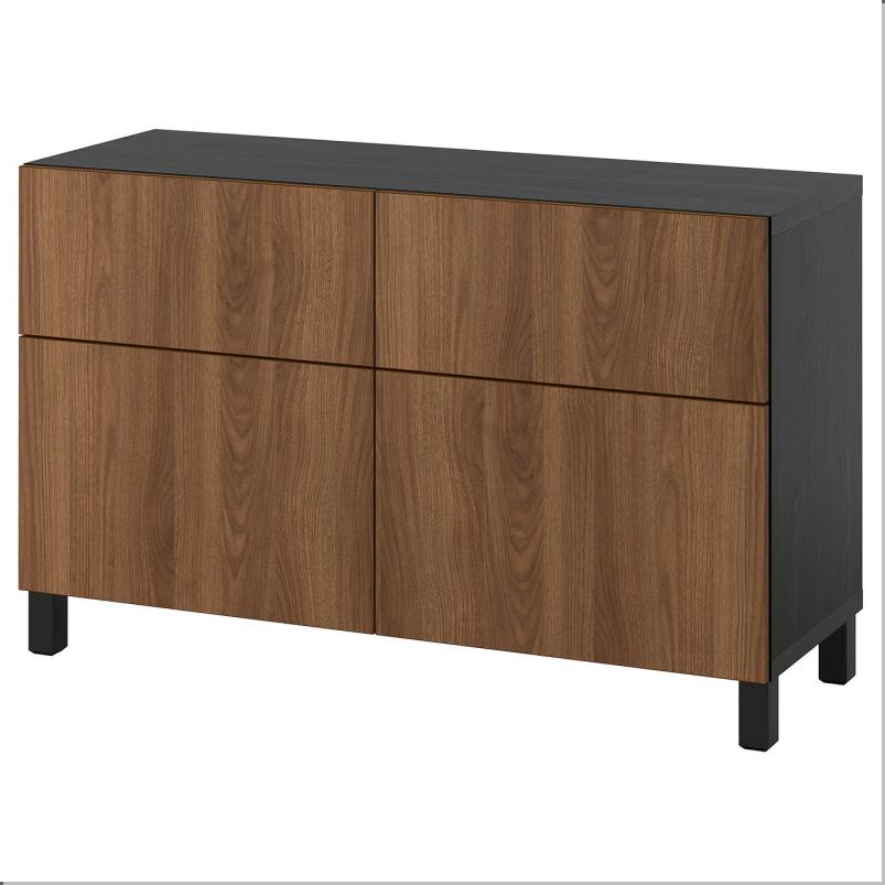 BESTA ベストー 収納コンビネーション 扉/引き出し付き - ブラックブラウン/ラップヴィーケン/ストゥッバルプ ウォールナット調 120x42x74cm