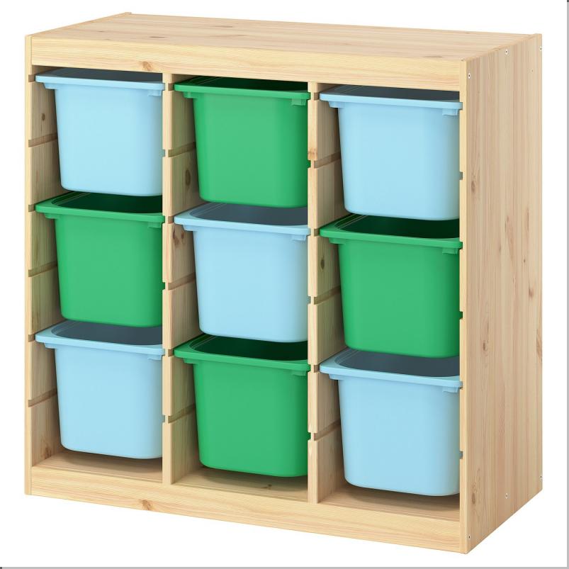 TROFAST トロファスト 収納コンビネーション - ルームディバイダ― ライトホワイトステインパイン/ライトブルー ブライトグリーン 93x44x91cm