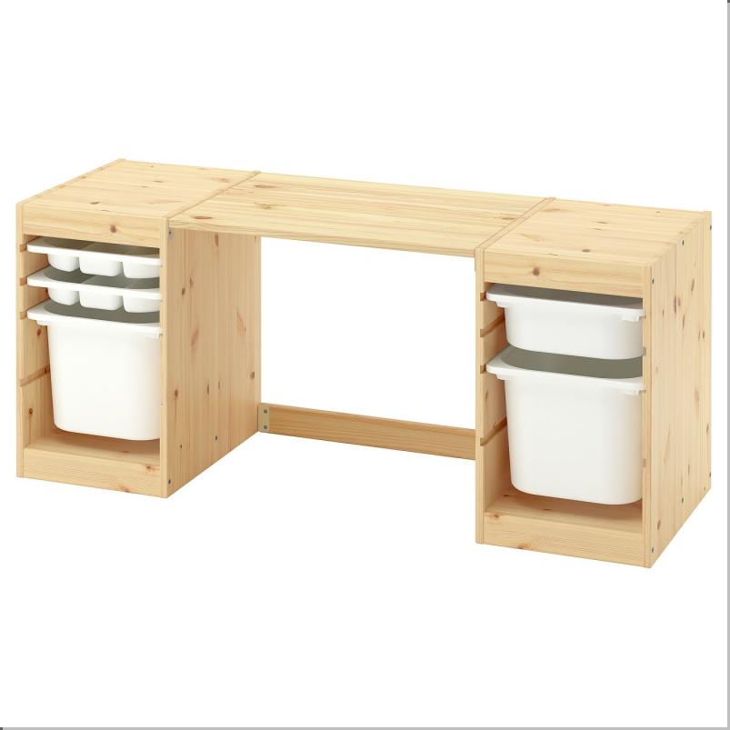 TROFAST トロファスト デスク 収納ボックス/トレイ付き - ライトホワイトステインパイン/ホワイト ホワイト 124x44x53cm