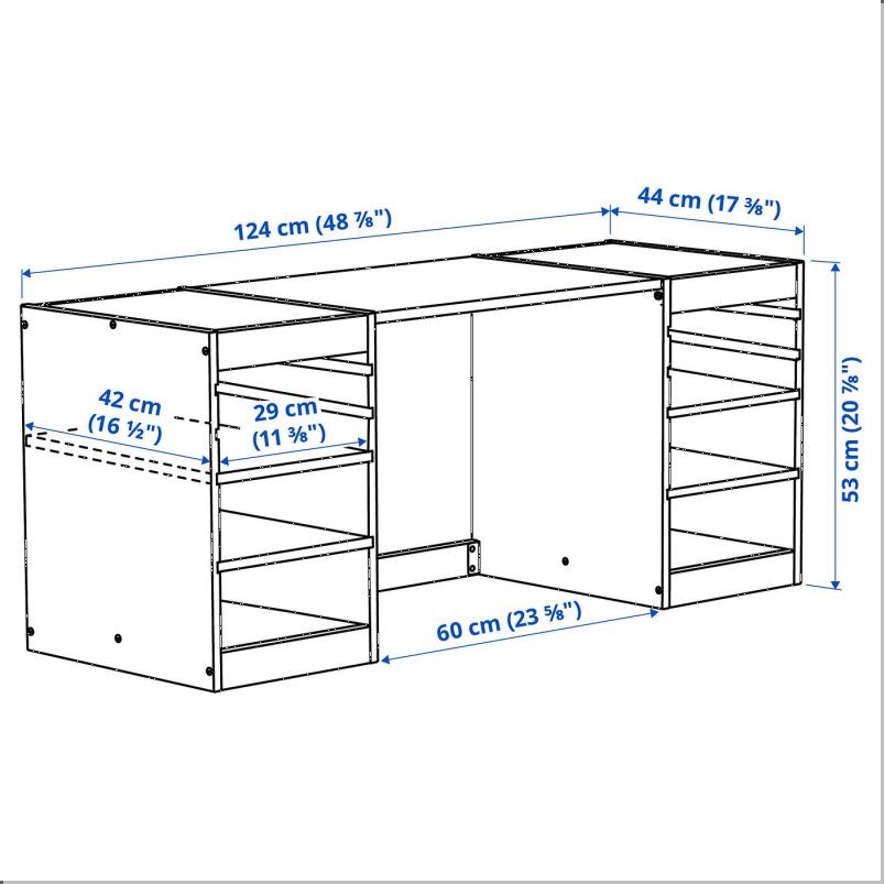 TROFAST トロファスト デスク 棚付き - ライトホワイトステインパイン 124x44x53cm