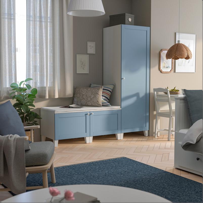 PLATSA プラッツァ ワードローブ 扉3枚付 - ホワイト/サンニダール ブルー 180x57x191cm