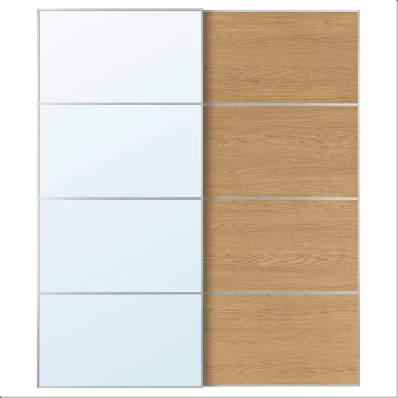 AULI アウリ / MEHAMN メーハムン 引き戸 2枚組 - アルミニウム ミラーガラス/両面仕様 オーク調 200x236cm