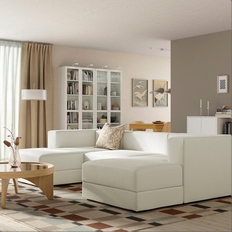 JATTEBO イェッテボ 3.5人掛けモジュールソファ 寝椅子付き - アームレスト付き アクスヴァラ/オフホワイト