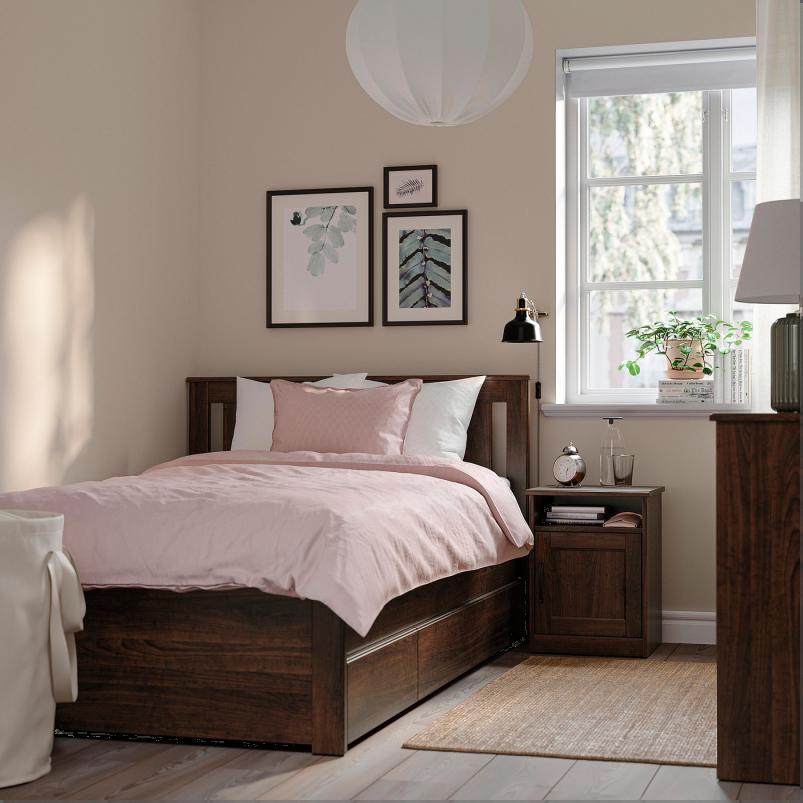 SONGESAND ソンゲサンド ベッドフレーム 収納ボックス2個付き - ブラウン/リルヘラン 120x200cm