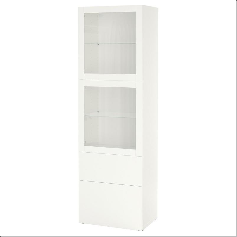 BESTA ベストー 収納コンビネーション ガラス扉付き - ホワイト/ラップヴィーケン ホワイトクリアガラス 60x42x193cm