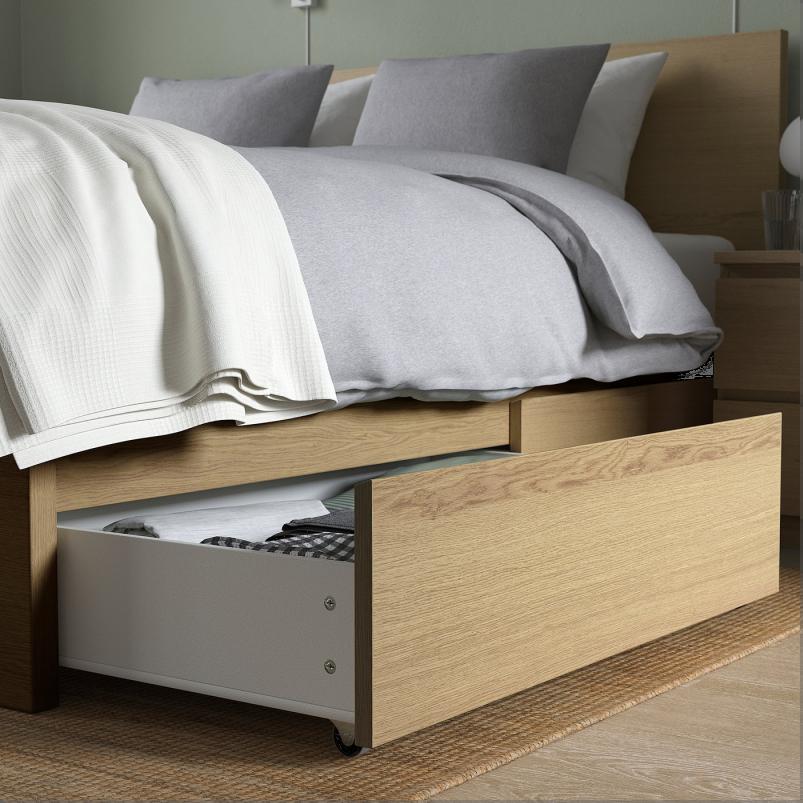 MALM マルム ベッド下収納ボックス ベッドフレーム用 - ホワイトステインオーク材突き板 200cm