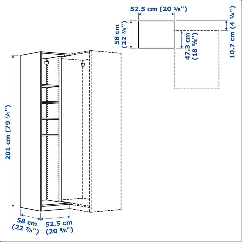 PAX パックス 追加コーナーユニット 棚板4枚付き - ダークグレー 53x58x201cm