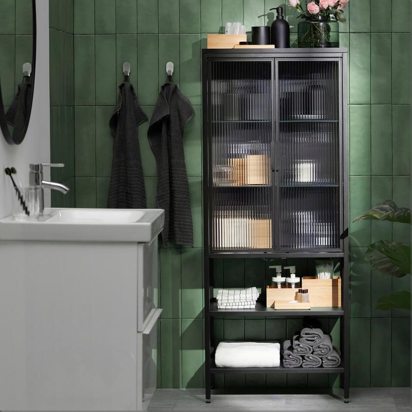 MOSSJON モスショーン コレクションケース 扉2枚付き - チャコール 60x34x146cm