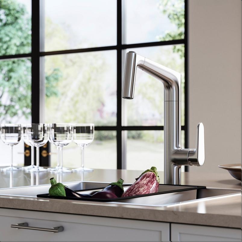 MAJSJON マイショーン キッチン混合栓 引き出し式 シャワー切替付き - ステンレスカラー