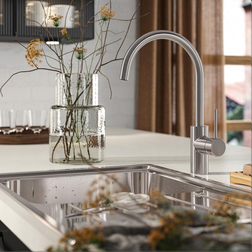 SALLSJON サルショーン シングルサイドレバーキッチン混合栓 - ステンレスカラー