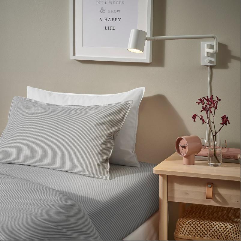 SOLFIBBLA ソルフィブラ ボックスシーツ - グレー ホワイト/ストライプ 140x200cm