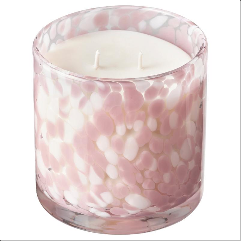 KRONSÅNGARE クロンソンガレ アロマキャンドル ガラス容器入り 芯2本 - ピンクの花/水玉模様 ピンク 50 時間