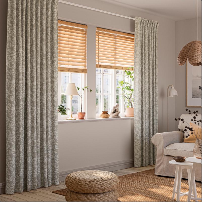 SNORUTA スノルタ 遮像・採光カーテン 1組 - ライトグレーベージュ ホワイト/フローラルパターン ヘディングテープ付き 145x250cm