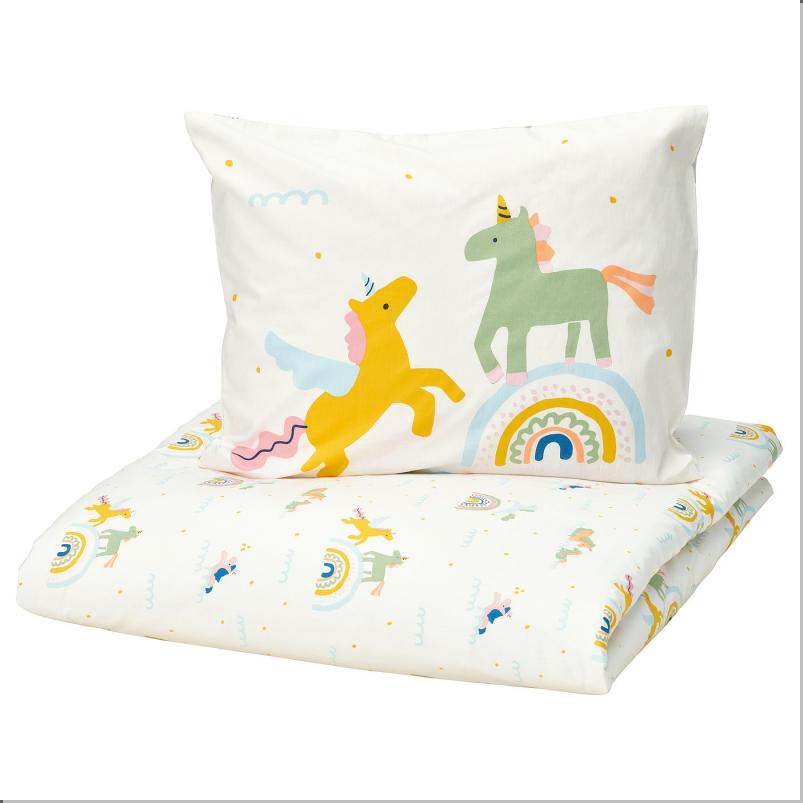 BARNDROM バーンドローム 掛け布団カバー＆枕カバー - ホワイト マルチカラー/ユニコーン柄 150x200/50x60cm