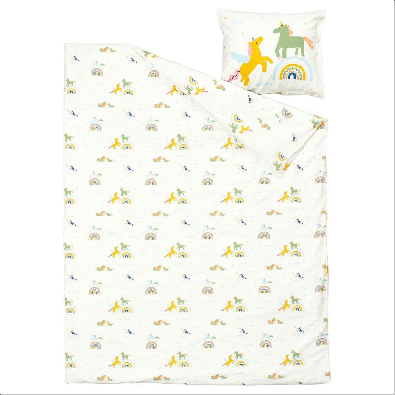 BARNDROM バーンドローム 掛け布団カバー＆枕カバー - ホワイト マルチカラー/ユニコーン柄 150x200/50x60cm