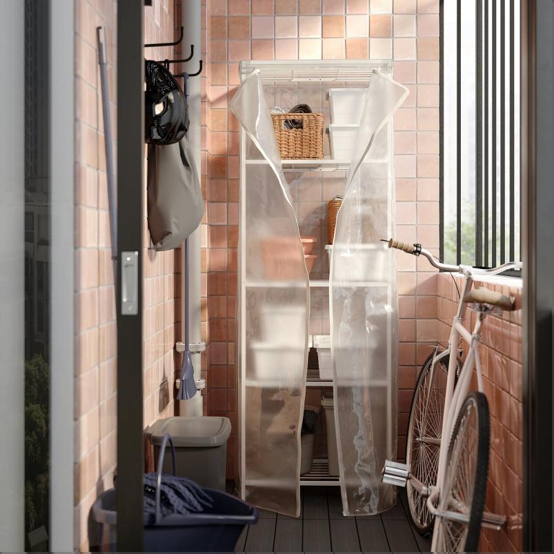 JOSTEIN ヨースタイン シェルフユニット カバー付き - 室内/屋外用 ワイヤー/透明 ホワイト 61x41x180cm