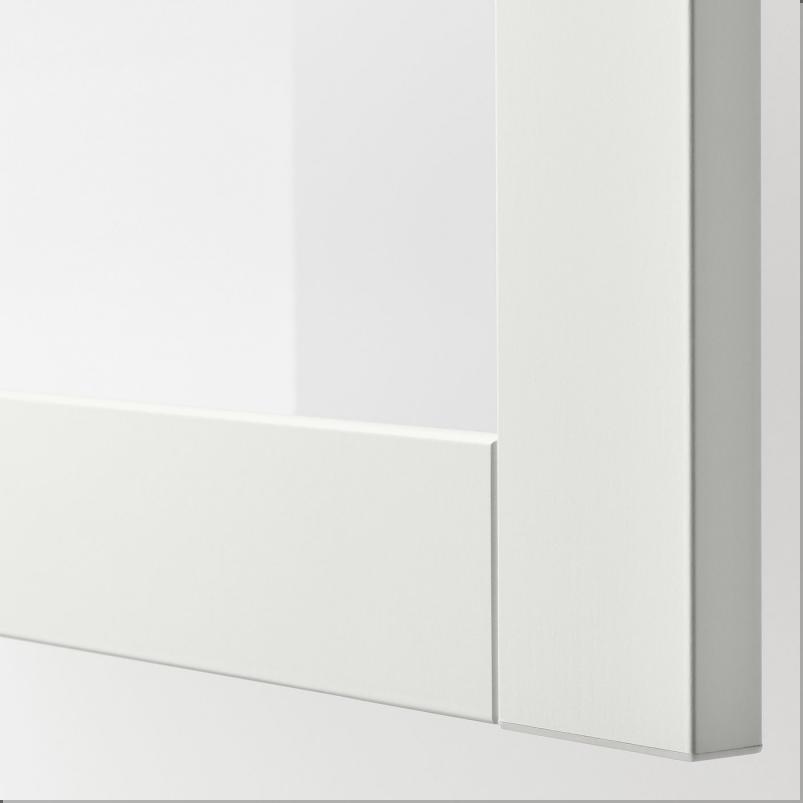 BESTA ベストー 壁取り付け式キャビネットコンビネーション - ホワイト/シンドヴィーク クリアガラス 120x42x64cm