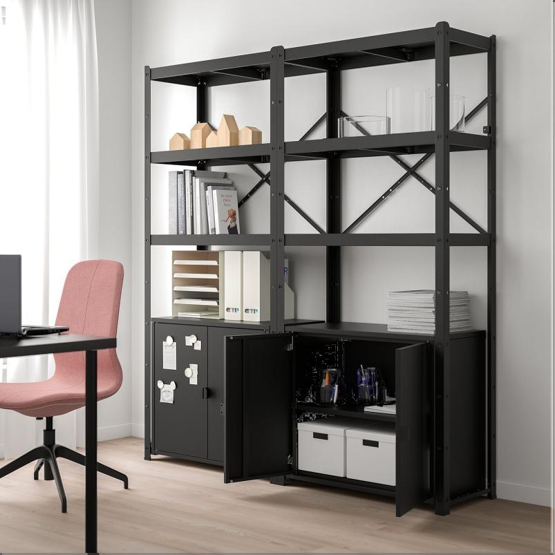 BROR ブロール シェルフユニット キャビネット付 - ブラック 170x40x190 cm