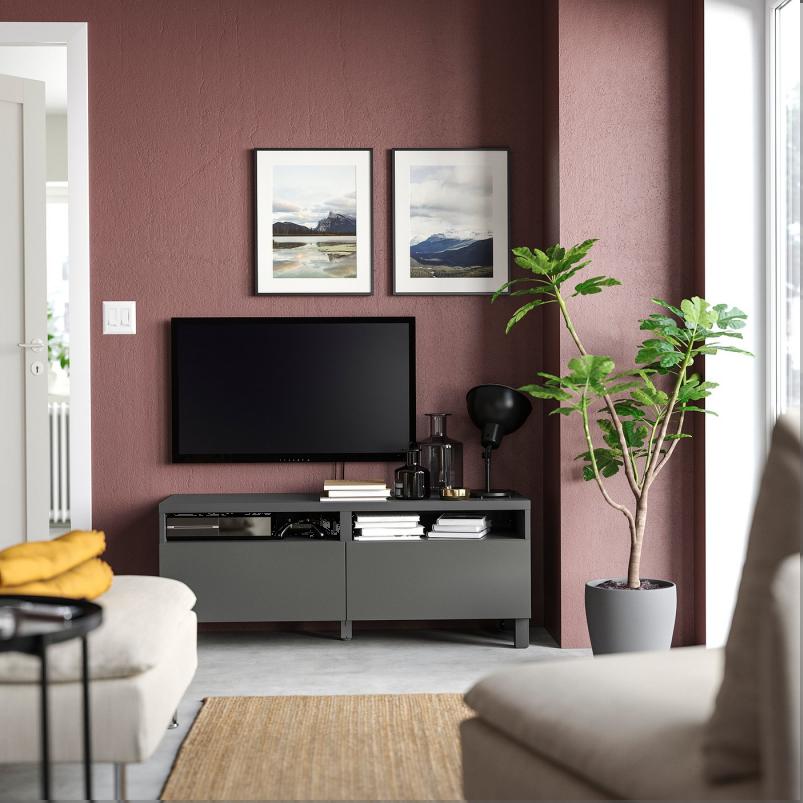 BESTA ベストー テレビ台 引き出し付き - ダークグレー/ラップヴィーケン/ストゥッバルプ ダークグレー 120x42x48cm