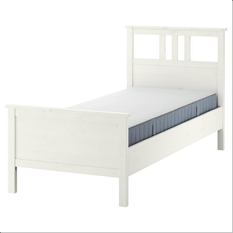 HEMNES ヘムネス ベッドフレーム マットレス付き - ホワイトステイン/ヴァレヴォーグ よりかため 90x200 cm