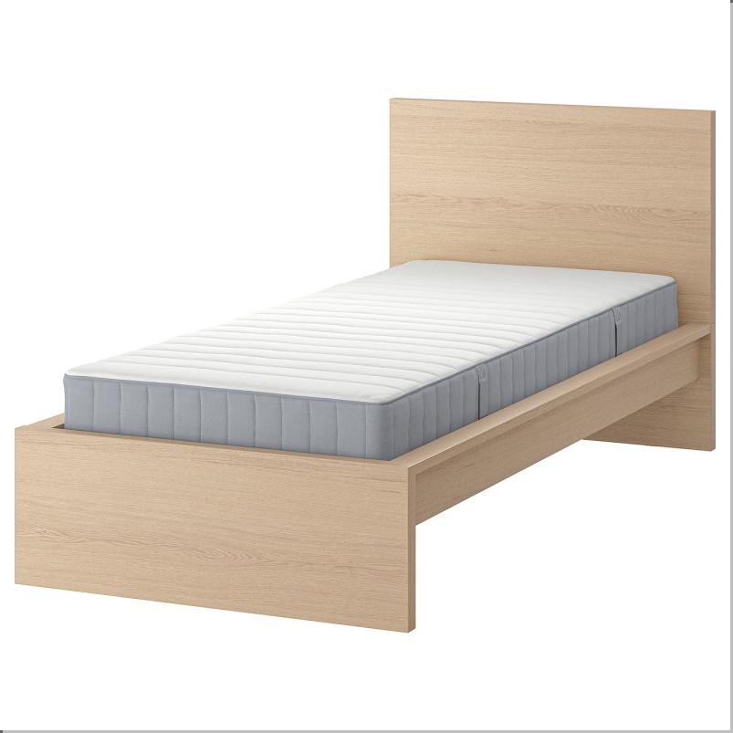 MALM マルム ベッドフレーム マットレス付き - ホワイトステインオーク材突き板/ヴァレヴォーグ よりかため 90x200 cm