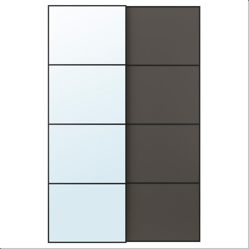 AULI アウリ / MEHAMN メーハムン 引き戸 2枚組 - ブラック ミラーガラス/両面仕様 ダークグレー 150x236cm