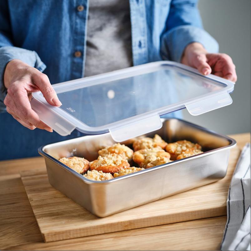 IKEA 365+ 保存容器 ふた付き - L 長方形/ステンレススチール プラスチック 3L