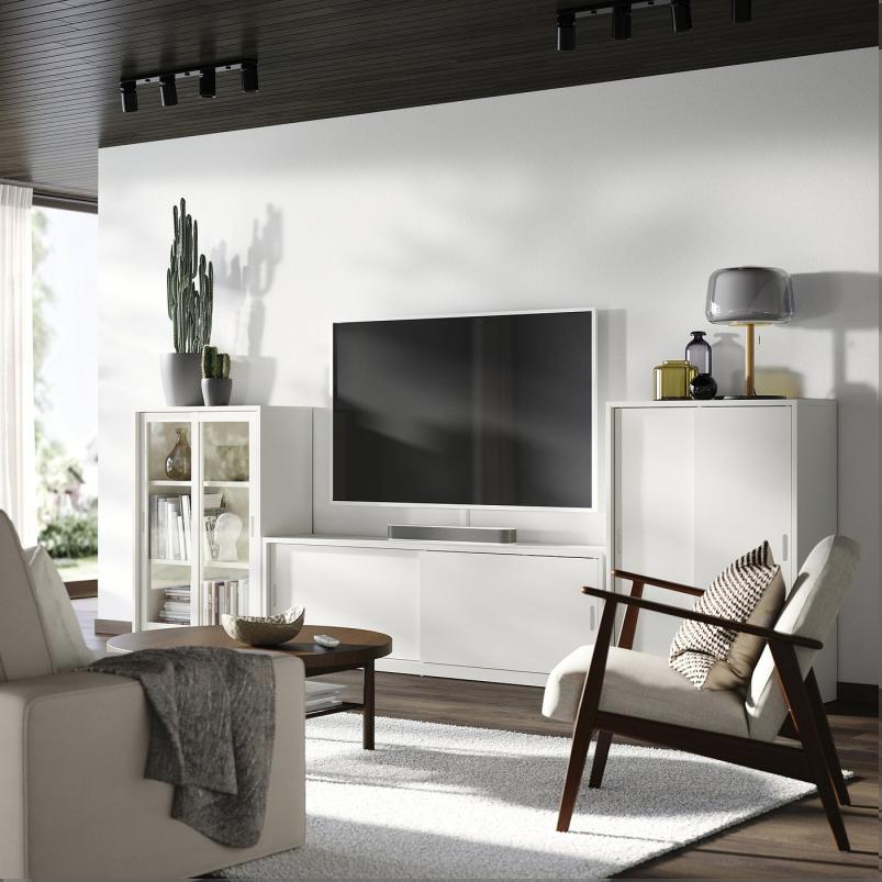 TONSTAD トンスタード テレビ/収納コンビネーション 引き戸付き - オフホワイト/クリアガラス 339x37x116cm