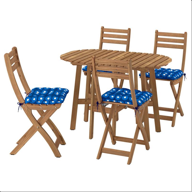 ASKHOLMEN アスクホルメン ゲートレッグテーブル+チェア4脚 屋外用 - 折りたたみ式 ダークブラウン/クローサン ダークブルー