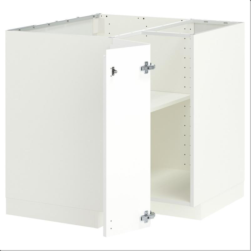 METOD メトード コーナーベースキャビネット 棚板付き - ホワイト/ヴォックストルプ ハイグロス/ホワイト 88x88x80cm