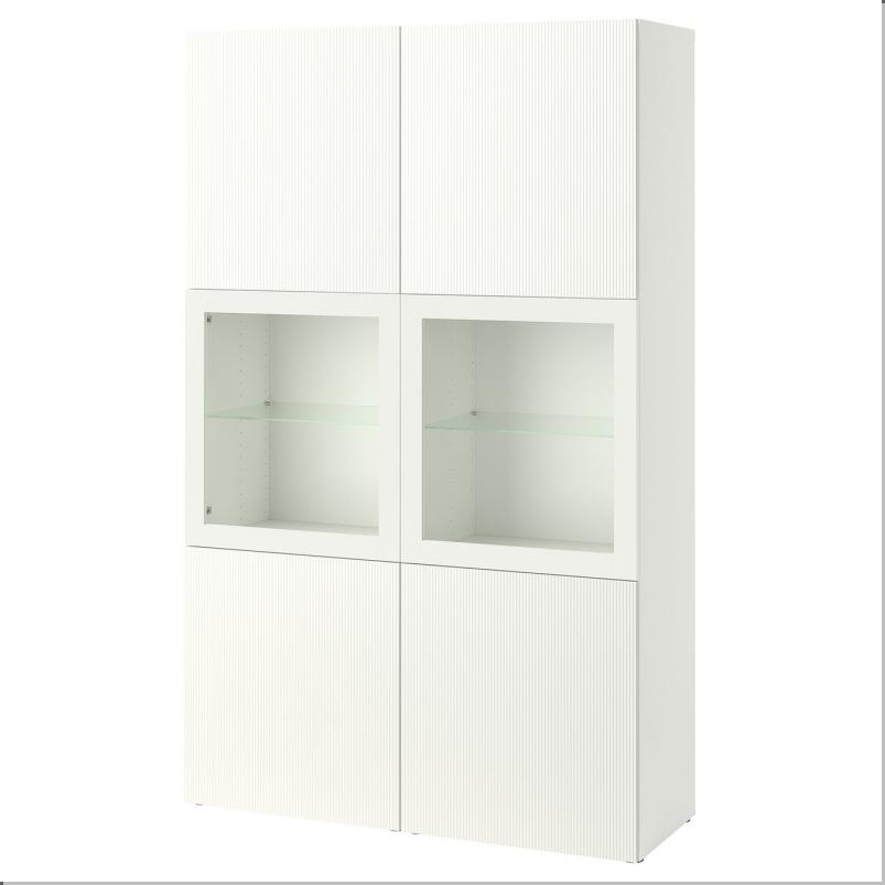 BESTÅ ベストー 収納コンビネーション ガラス扉付き - ホワイト/フォーヴァルタレ ホワイト 120x42x193 cm