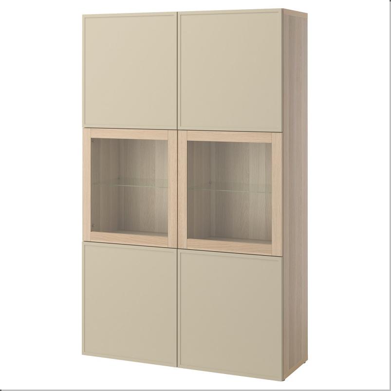 BESTA ベストー 収納コンビネーション ガラス扉付き - ホワイトステインオーク調/クルークマカーレ ベージュ 120x42x193cm