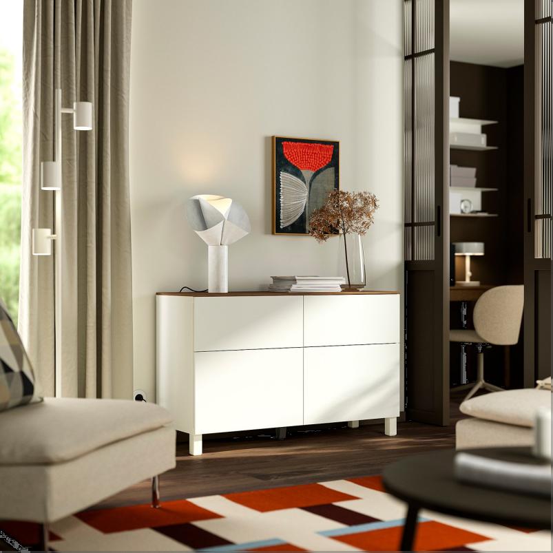 BESTA ベストー 収納コンビネーション 扉/引き出し付き - ホワイト/ラップヴィーケン/ストゥッバルプ ホワイト 120x42x75cm